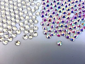 Clear Crystal AB Rhinestone Glue On No Hotfix Flatback Glass Nail Art Gem Stone - Picture 1 of 18