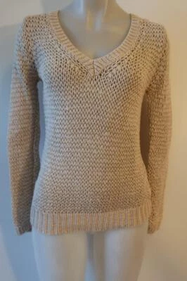 Womens Comptoir Des Cotonniers Beige Linen Cotton Open Knit Pullover Sweater S * — 第 1/4 张图片