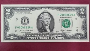2009 Two Dollar Bill $2 Federal Reserve Note UNC FANCY SERIAL NUMBER #55059 - Picture 1 of 2