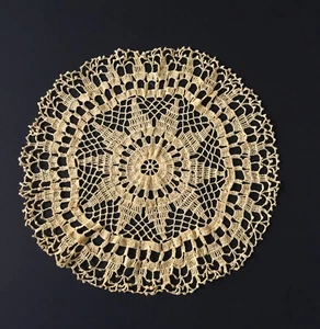 Vintage Handmade Round Crochet Mat Doily Golden Yellow 12” - Picture 1 of 3