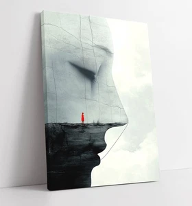 ABSTRACT MINIMALIST WOMANS FACE RED FIGURE -DEEP FRAMED CANVAS WALL ART PRINT - Picture 1 of 2
