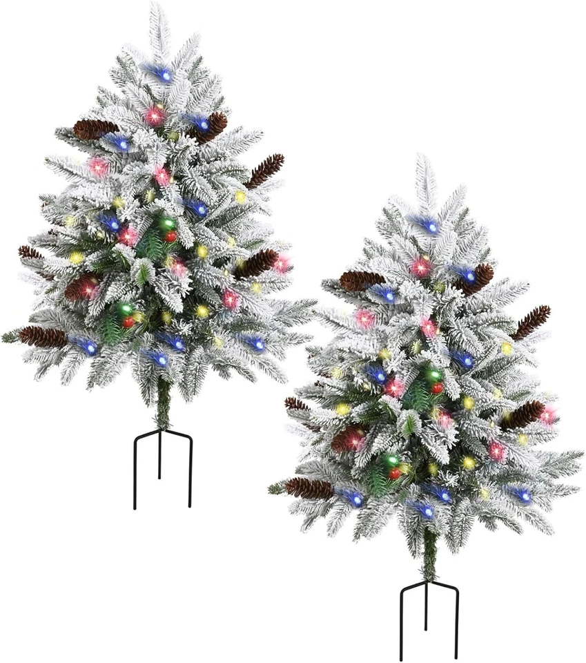 2 Pack 3FT Outdoor Flocked Christmas Tree with 60 Multi-Color Lights,8 Modes.... - Image 1 of 4