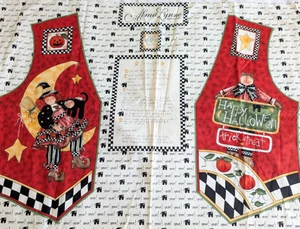 Alma Lynn Baumwollstoff Schnitt Nähen HALLOWEEN WESTE Hexe Katze Boo! auf rot 44" x 30" - Bild 1 von 9
