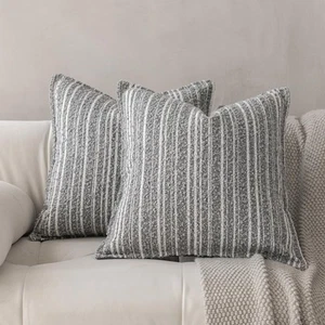 18x18 Decorative Throw Pillow Covers Set of 2 - Light Gray Bouclé Textured Fr... - Picture 1 of 7