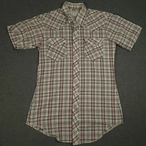 VTG H Bar C Pearl Snap Shirt Western Ranch wear Mens 15.5 Plaid Short Sleeve USA - Picture 1 of 8