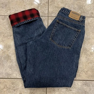 Mens 33X32 EDDIE BAUER Flannel Lined Relaxed Fit Denim Blue Jeans EXCELLENT - Image 1 of 4