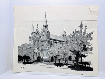 Raro R Loar Firmado '74 Sagrado Corazón Iglesia Católica Augusta Georgia Obra de Arte Original Foto 1 de 4