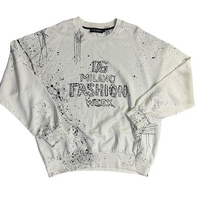 Dolce and Gabbana Milano Blanco con Negro Salpicaduras Logo Suéter Sudadera Mediana Foto 1 de 4