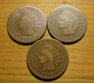 LOTE DE (3) CENTAVOS CABEZA INDIA 1866 1867 1868 DE COLECCIÓN DE MONEDAS DE EE. UU. JUEGO DE CENTAVOS - Imagen 1 de 2