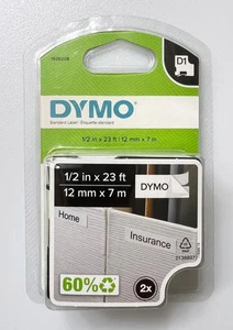 DYMO D1 Standard Etiketten (2 Rollen) 1/2" x 23' Schwarz auf Weiß (1926208) - Bild 1 von 1