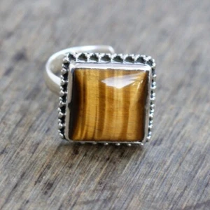 925 Sterling Silver Tiger Eye Square shaped 100% GENUINE Handmade Ring - Picture 1 of 9
