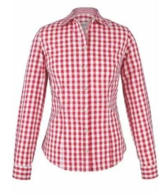 Trachtenblusen Dirndlbluse Damen Karobluse Blusen Rot Weiß Almsach Langarm Vegan - Bild 1 von 3