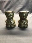 Vintage Brass Teddy Bear Bookends Heavy Solid Metal Gold Mid Century