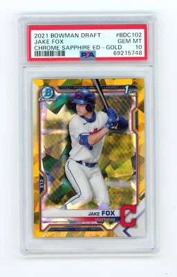 2021 Bowman Chrome Draft SAPPHIRE GOLD #BDC102 Jake Fox /15 - PSA 10 GEM MINT - Image 1 of 2
