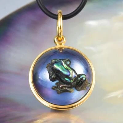 Anhänger Mabe Perle, Paua Abalone-Muschel Frosch & Gold Vermeil Silber - Bild 1 von 4