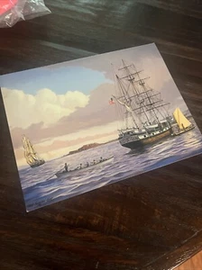 Herb Kane Original Lithograph Menu Art “Whaling Ships Of Kaanapali, Maui” - Picture 1 of 3