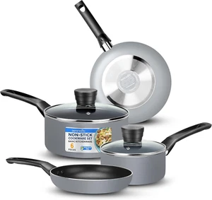 6-Piece Non-Stick Cookware Set with Heat Resistant Lacquer, Gray - Picture 1 of 7