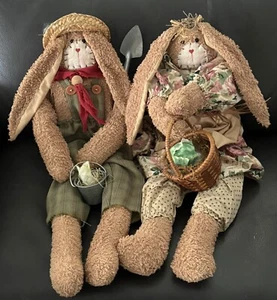 Osterhase Hasen 2er Set Plüsch 23 Zoll Primitive Country Vintage Mr. & Mrs. - Bild 1 von 4