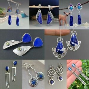 Women 925 Silver Blue Turquoise Dangle Drop Earrings Hook Wedding Party Jewelry