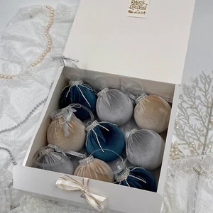 Blue gray Christmas Ornaments Set 9 handmade balls Xmas tree decor set - Picture 1 of 9