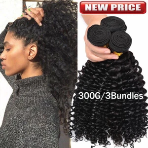 24 26 28 Deep Wave Bundle Weft Brazilian 8A Virgin Human Hair Wavy Curly 100G US - Picture 1 of 18