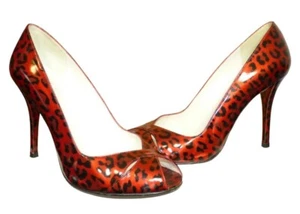Stuart Weitzman F.Pinet Red Patent Leather Animal Print Peep Toe Shoes Uk 6.5 - Picture 1 of 7