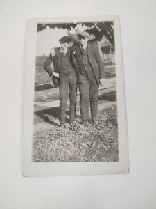 BLACK & WHITE PHOTO Early 1900 Picture 2 - 3/4 X 4 - 1/2 Two Young Men in Suits - Picture 1 of 3