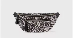 NWT KATE SPADE Chelsea Leopard Heart Nylon Fanny Belt Pack Black White Web Strap - Picture 1 of 5