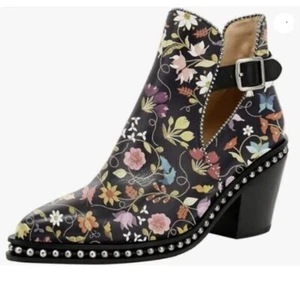 YDN Women Studded Mid Chunky Heeled Ankle Booties Pumps Buckle Strap Short Boots - Picture 1 of 8