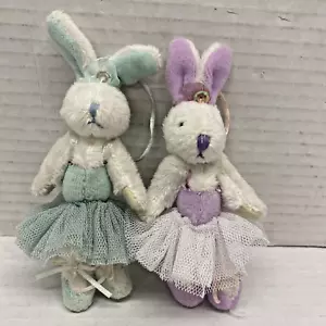 Menge 2 Mini Plüsch Ostern Hase Häschen in Tutus Ornamenten 4 Zoll lila türkis - Bild 1 von 8