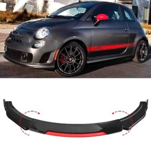 For Fiat Abarth 595 500 Hatchback Black + Red Front Bumper Spoiler Lip Splitter - Picture 1 of 9