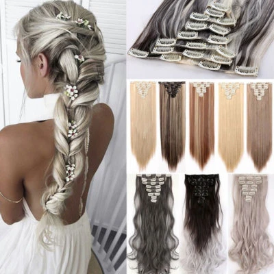 100% Natural Clip in Hair Extensions 8 Pieces Full Head Long Thick as Human HYT8 - Image 1 of 4