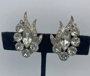 Eisenberg Ice Clip-On Earrings Clear Marquise Round Rhinestones Vintage - Picture 1 of 5
