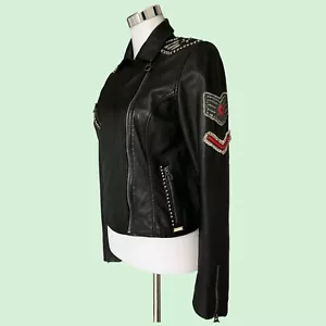 Exclusive SUPERDRY Bikerjacke aus Leder Schwarz Gr.XS Nietendekor Jacke - Bild 1 von 21