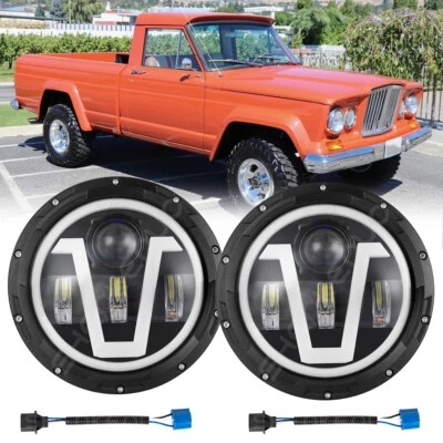Pair 7" Inch Round LED Headlights Halo Angle Eyes For Jeep J-2500 - J-4500 - Imagem 1 de 4