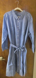 Signature Collection Damen Kleid ~ Blau 100% Baumwolle Langarm Gürtel Größe 3X - Bild 1 von 12