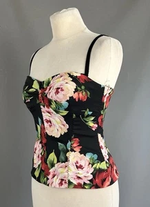 Karen Millen Corset Top Black With Red Roses UK. 10 - Picture 1 of 8
