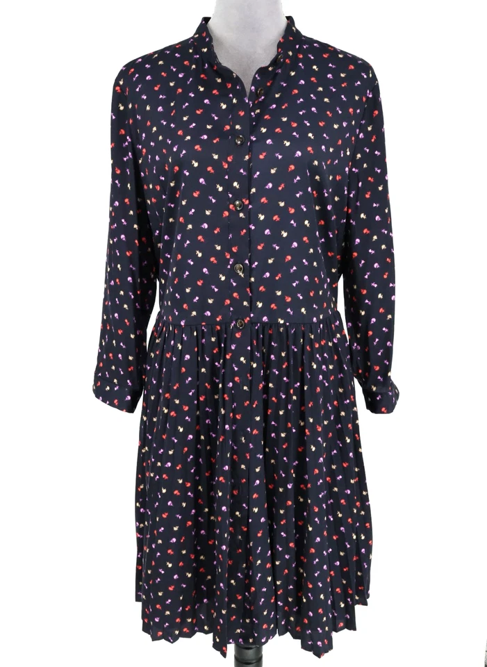 Ann Taylor Dress Womens XL  Navy Blue Ditzy Floral Shirtdress Career Button up - Image 1 of 4