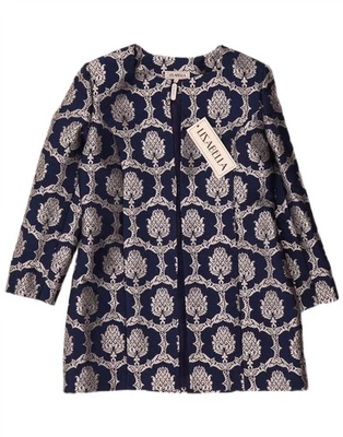 VINTAGE Womens Open Blazer Jacket UK 14 Medium Navy Blue Floral Polyester YW08 - Image 1 of 3