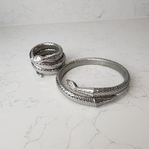 Whiting & Davis Silver Mesh Snake Bracelet & Choker Set Vintage Serpent Coil - Picture 1 of 13