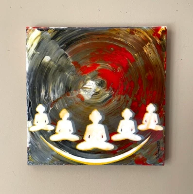 Pintura de resina de Buda iluminación meditación arte budismo acrílico único en su clase Foto 1 de 4