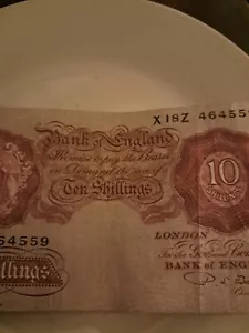 More details for bank of england 10 shilling note 1940s  serial no 07j 071040