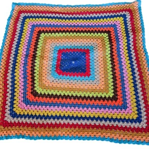 Vintage Crochet Granny Blanket Lap Throw Squares Handmade Boho 120x123cm Colour - Picture 1 of 6