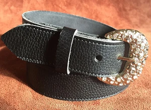 Black Belt 1-1/2 Inch 38mm Quality Nugget Real Leather Hand Made Belts xxl Dr1 - Picture 1 of 1
