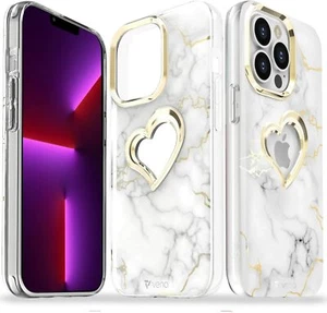 iPhone 13 Pro Phone Case Protective Cover, White Marble Love Heart Slim Bumper - Picture 1 of 8
