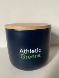 Athletic Greens Keramik blau Küche Aufbewahrung Behälter Bambus Deckel 5 Zoll leer - Bild 1 von 4