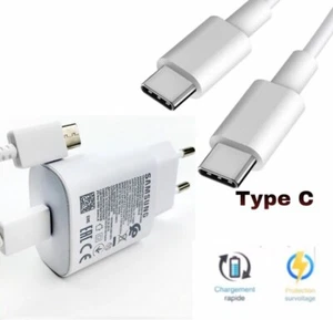 Chargeur secteur mural+Cable Type C vers type C Pour Samsung S8/M50/A20/S20 - Foto 1 di 6
