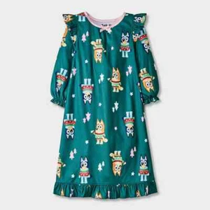 Bluey Nightgown Christmas Pajamas Gown Disney Girl 2T 3T 4T 5T Toddler Dog Bingo - Picture 1 of 4