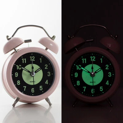 Retro Twin Bell Alarm Clock Quartz Silent Luminous Dial Nightlight Analog Clock - Image 1 of 4