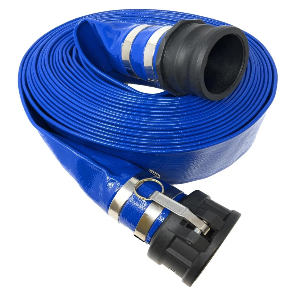 Conjunto de manguera de descarga de PVC plano azul Gloxco 4" x 100' con cámara de polietileno y... Foto 1 de 1